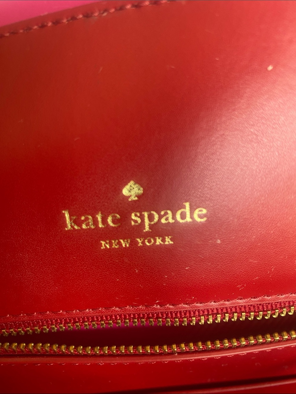 kate spade red leather tote with pink and lilac heart appliqués - Picture 8 of 8